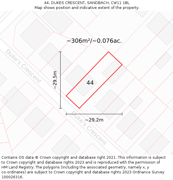 44, DUKES CRESCENT, SANDBACH, CW11 1BL: Plot and title map