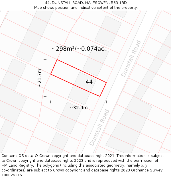 44, DUNSTALL ROAD, HALESOWEN, B63 1BD: Plot and title map