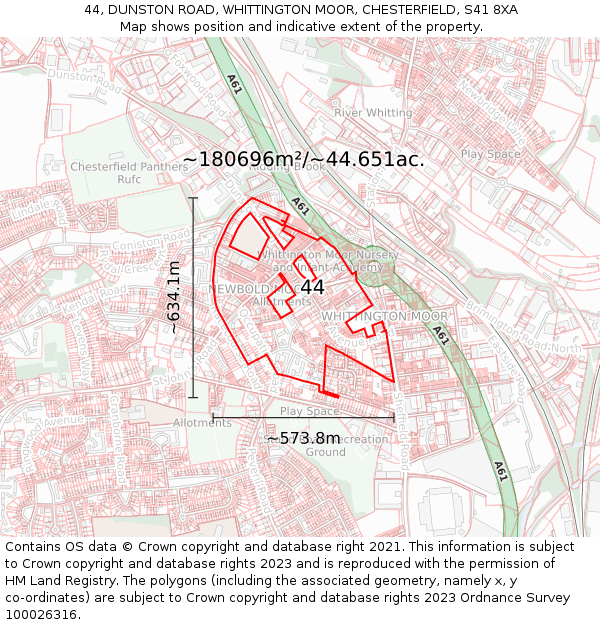 44, DUNSTON ROAD, WHITTINGTON MOOR, CHESTERFIELD, S41 8XA: Plot and title map