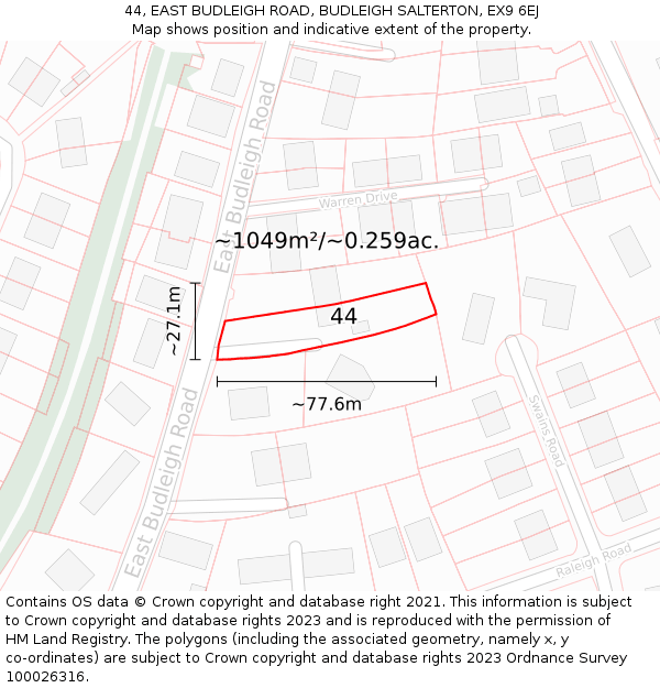 44, EAST BUDLEIGH ROAD, BUDLEIGH SALTERTON, EX9 6EJ: Plot and title map
