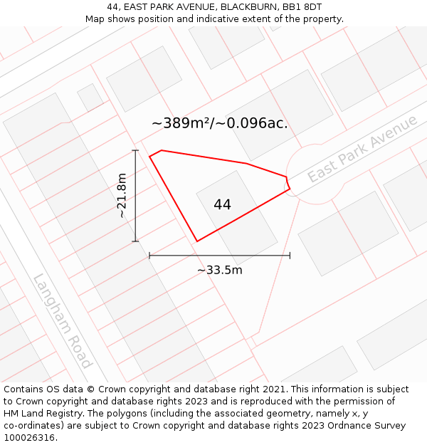 44, EAST PARK AVENUE, BLACKBURN, BB1 8DT: Plot and title map