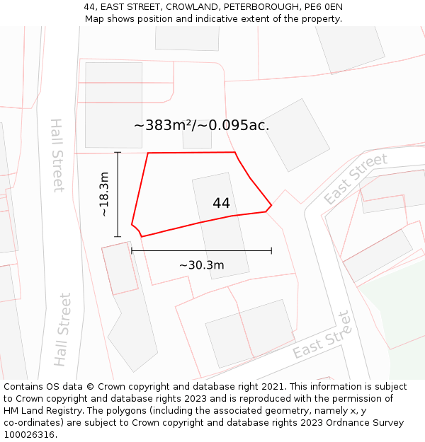 44, EAST STREET, CROWLAND, PETERBOROUGH, PE6 0EN: Plot and title map