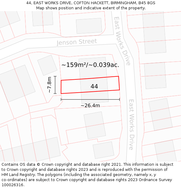 44, EAST WORKS DRIVE, COFTON HACKETT, BIRMINGHAM, B45 8GS: Plot and title map