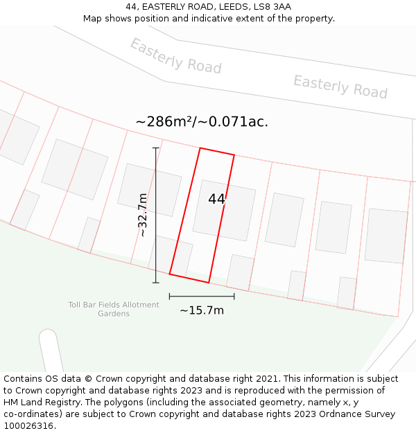 44, EASTERLY ROAD, LEEDS, LS8 3AA: Plot and title map