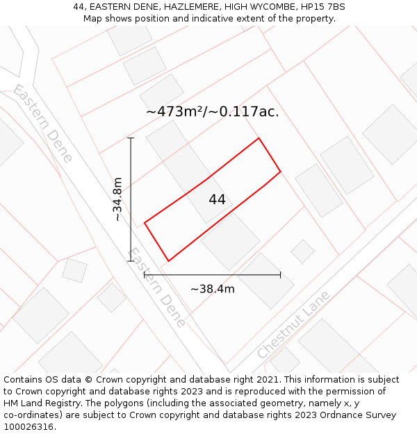 44, EASTERN DENE, HAZLEMERE, HIGH WYCOMBE, HP15 7BS: Plot and title map