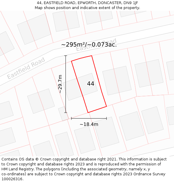 44, EASTFIELD ROAD, EPWORTH, DONCASTER, DN9 1JF: Plot and title map