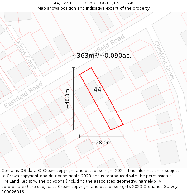44, EASTFIELD ROAD, LOUTH, LN11 7AR: Plot and title map