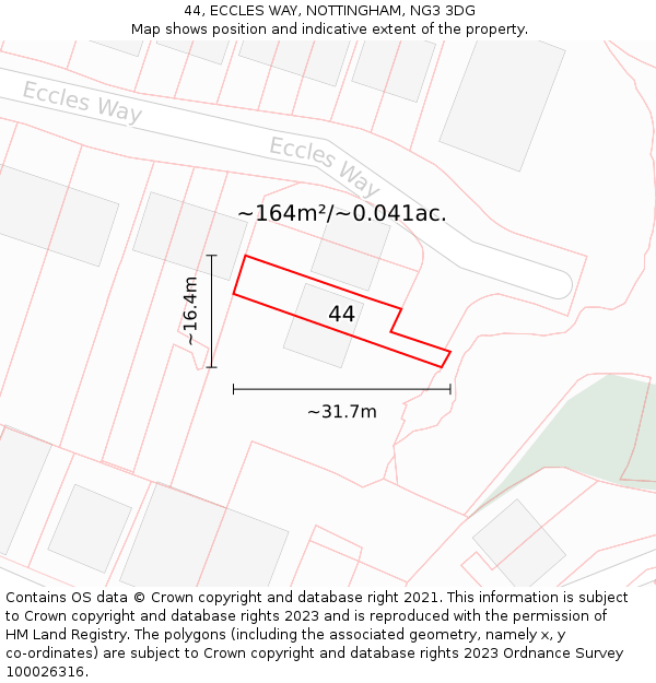 44, ECCLES WAY, NOTTINGHAM, NG3 3DG: Plot and title map