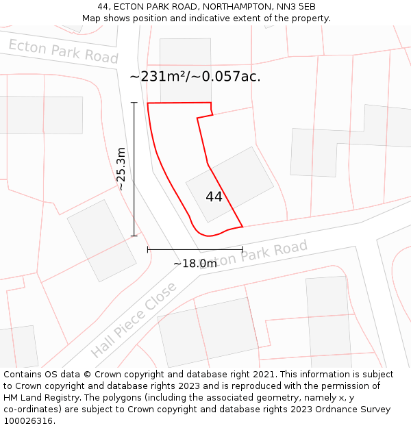 44, ECTON PARK ROAD, NORTHAMPTON, NN3 5EB: Plot and title map