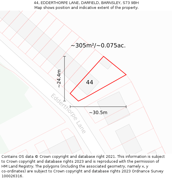 44, EDDERTHORPE LANE, DARFIELD, BARNSLEY, S73 9BH: Plot and title map