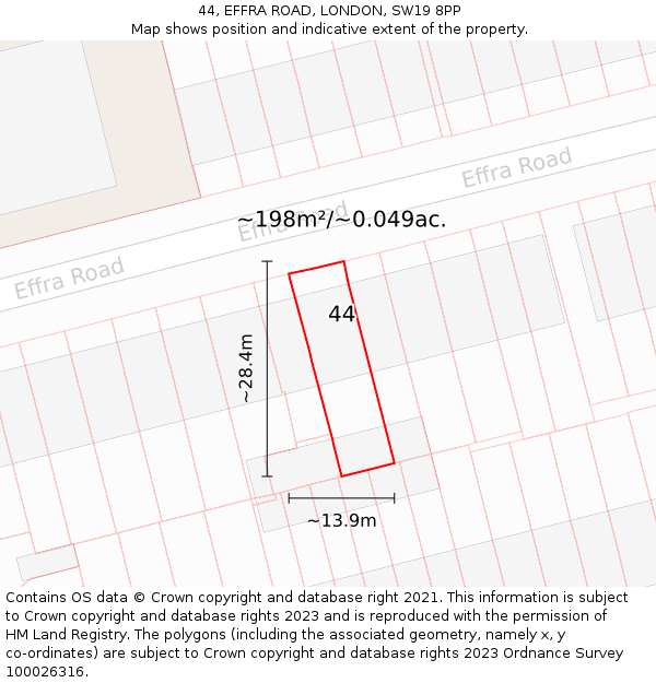 44, EFFRA ROAD, LONDON, SW19 8PP: Plot and title map