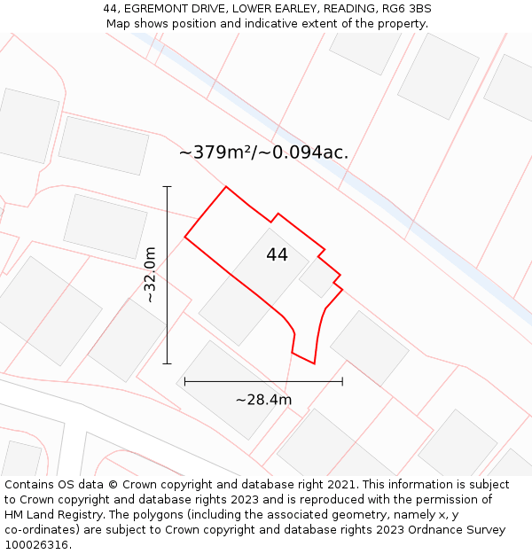 44, EGREMONT DRIVE, LOWER EARLEY, READING, RG6 3BS: Plot and title map