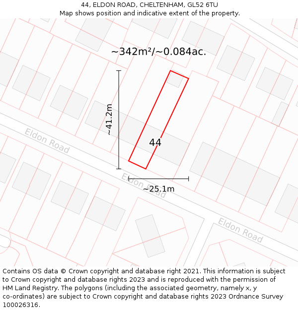 44, ELDON ROAD, CHELTENHAM, GL52 6TU: Plot and title map