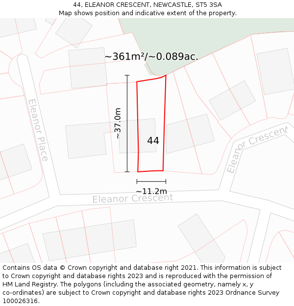 44, ELEANOR CRESCENT, NEWCASTLE, ST5 3SA: Plot and title map