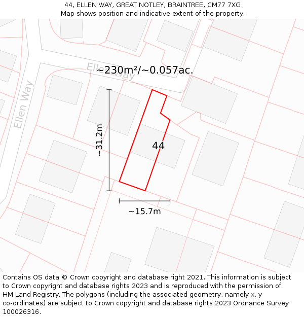 44, ELLEN WAY, GREAT NOTLEY, BRAINTREE, CM77 7XG: Plot and title map