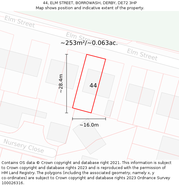 44, ELM STREET, BORROWASH, DERBY, DE72 3HP: Plot and title map