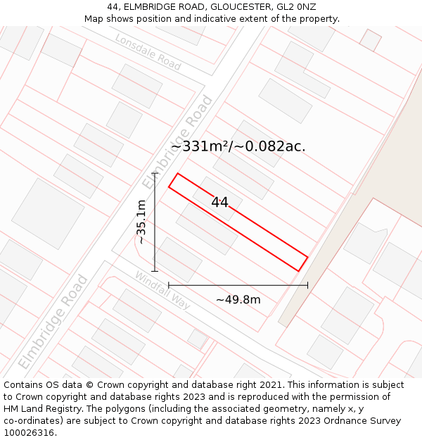 44, ELMBRIDGE ROAD, GLOUCESTER, GL2 0NZ: Plot and title map