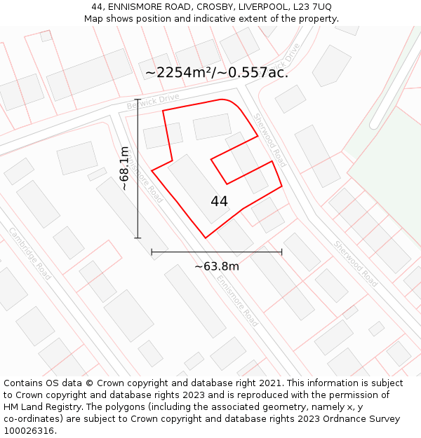 44, ENNISMORE ROAD, CROSBY, LIVERPOOL, L23 7UQ: Plot and title map
