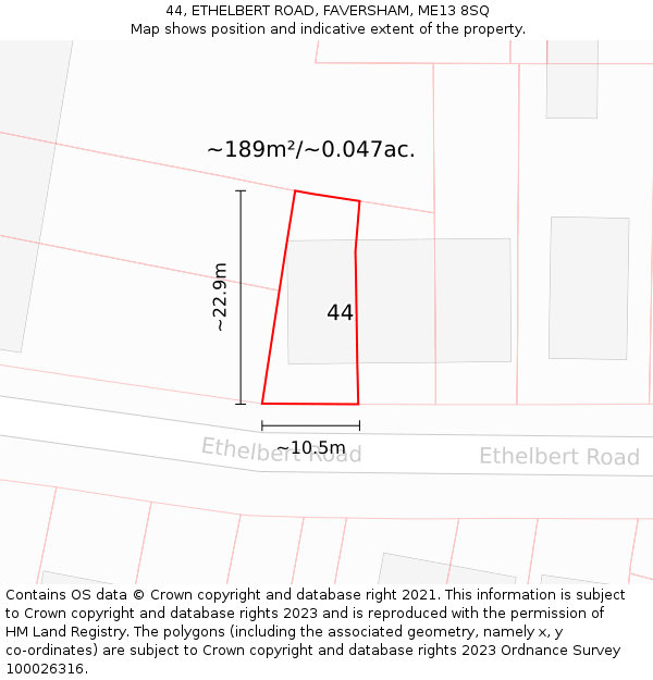 44, ETHELBERT ROAD, FAVERSHAM, ME13 8SQ: Plot and title map