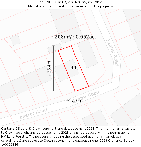 44, EXETER ROAD, KIDLINGTON, OX5 2DZ: Plot and title map