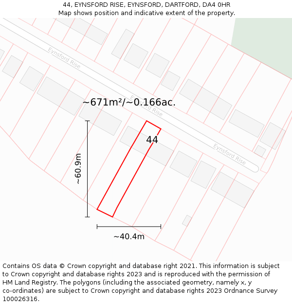 44, EYNSFORD RISE, EYNSFORD, DARTFORD, DA4 0HR: Plot and title map
