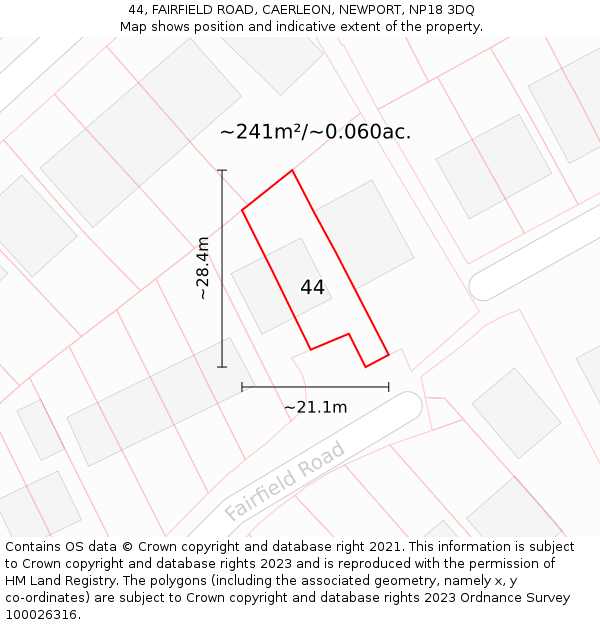 44, FAIRFIELD ROAD, CAERLEON, NEWPORT, NP18 3DQ: Plot and title map