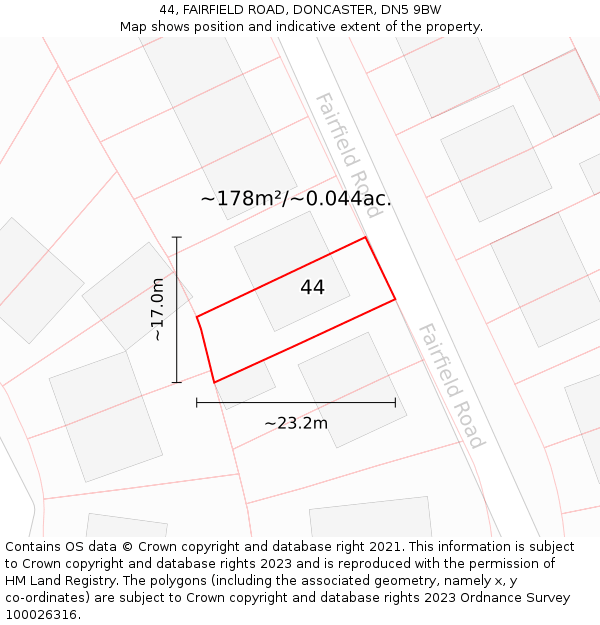 44, FAIRFIELD ROAD, DONCASTER, DN5 9BW: Plot and title map