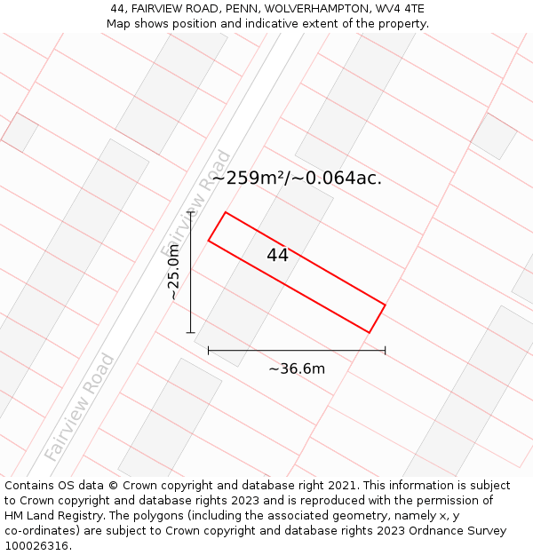 44, FAIRVIEW ROAD, PENN, WOLVERHAMPTON, WV4 4TE: Plot and title map