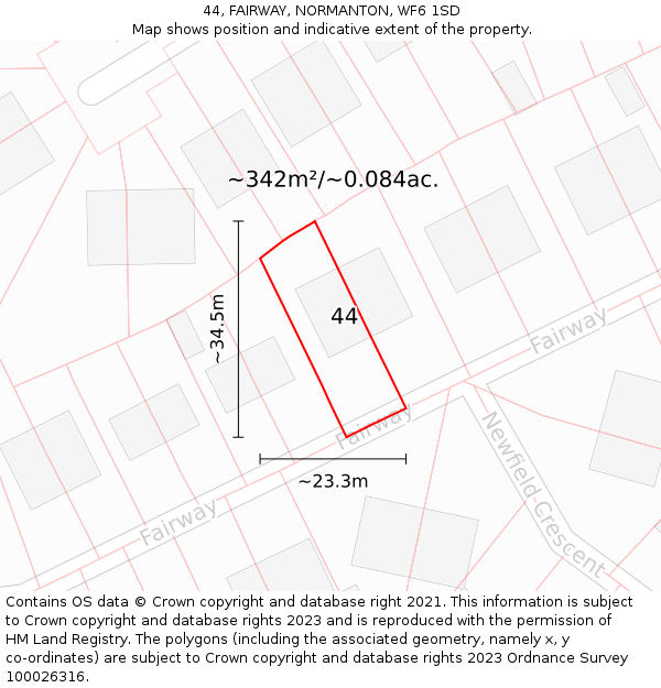 44, FAIRWAY, NORMANTON, WF6 1SD: Plot and title map
