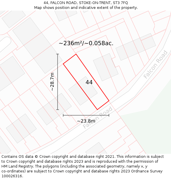 44, FALCON ROAD, STOKE-ON-TRENT, ST3 7FQ: Plot and title map