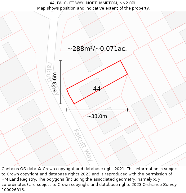 44, FALCUTT WAY, NORTHAMPTON, NN2 8PH: Plot and title map