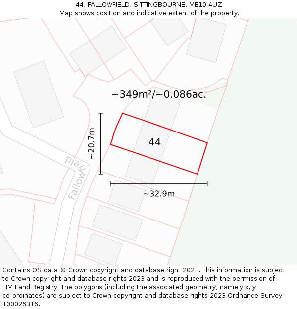 44, FALLOWFIELD, SITTINGBOURNE, ME10 4UZ: Plot and title map