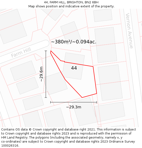 44, FARM HILL, BRIGHTON, BN2 6BH: Plot and title map