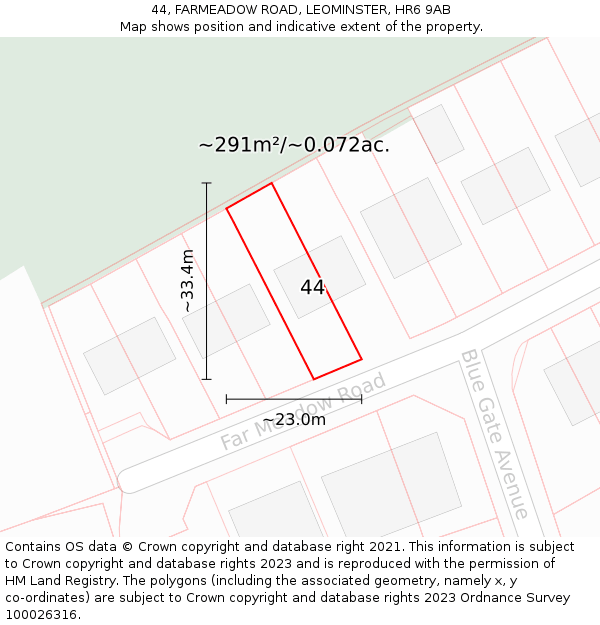 44, FARMEADOW ROAD, LEOMINSTER, HR6 9AB: Plot and title map