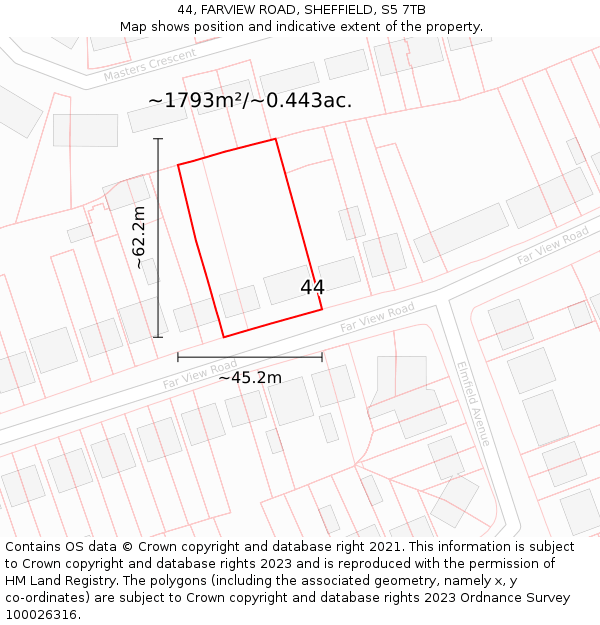 44, FARVIEW ROAD, SHEFFIELD, S5 7TB: Plot and title map