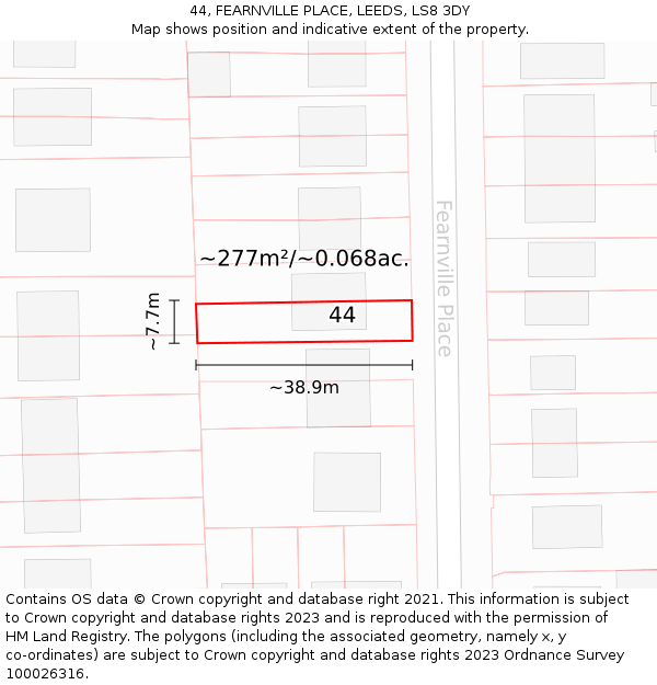 44, FEARNVILLE PLACE, LEEDS, LS8 3DY: Plot and title map