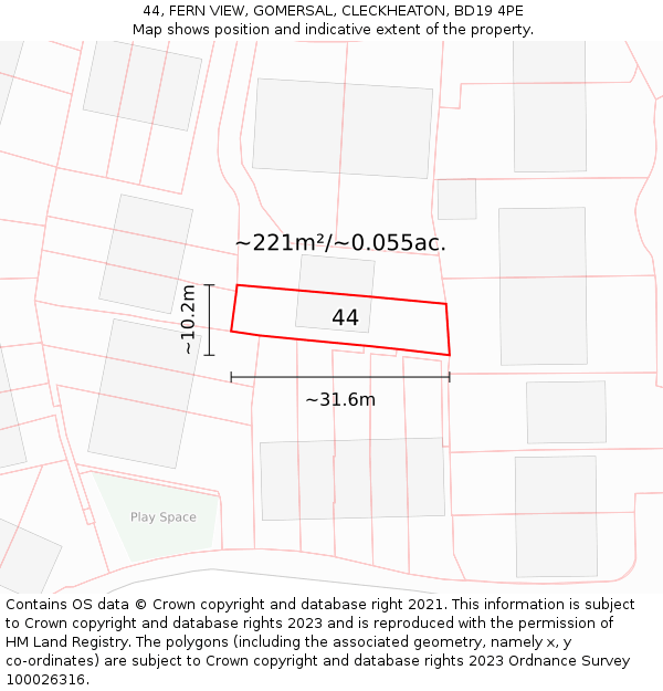 44, FERN VIEW, GOMERSAL, CLECKHEATON, BD19 4PE: Plot and title map