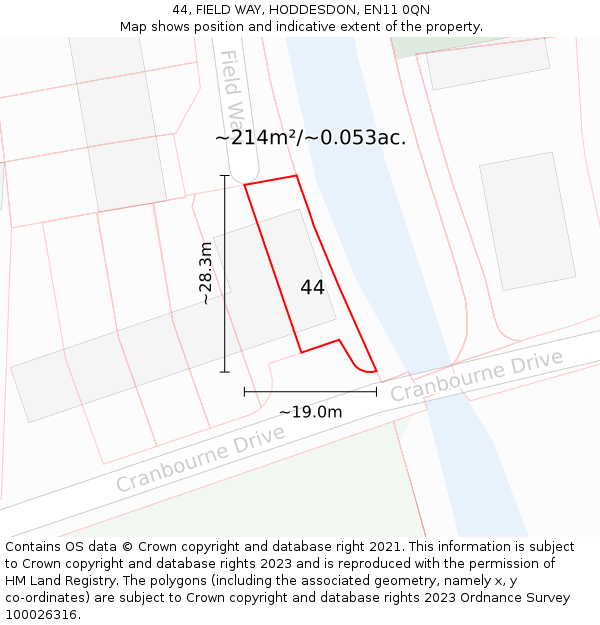 44, FIELD WAY, HODDESDON, EN11 0QN: Plot and title map
