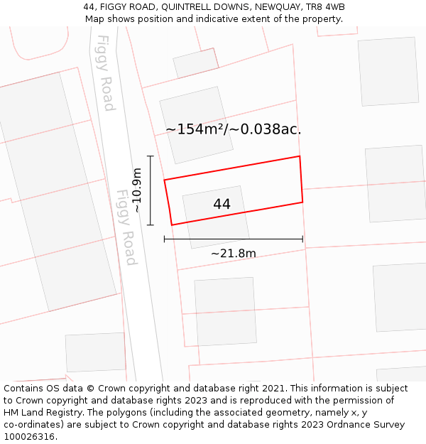 44, FIGGY ROAD, QUINTRELL DOWNS, NEWQUAY, TR8 4WB: Plot and title map