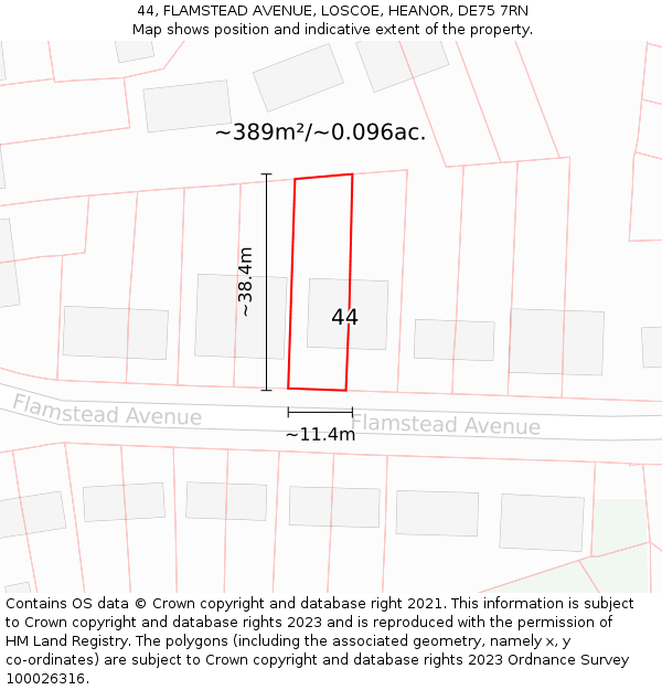 44, FLAMSTEAD AVENUE, LOSCOE, HEANOR, DE75 7RN: Plot and title map