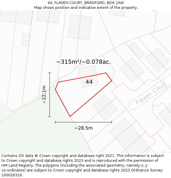 44, FLAXEN COURT, BRADFORD, BD6 1AW: Plot and title map