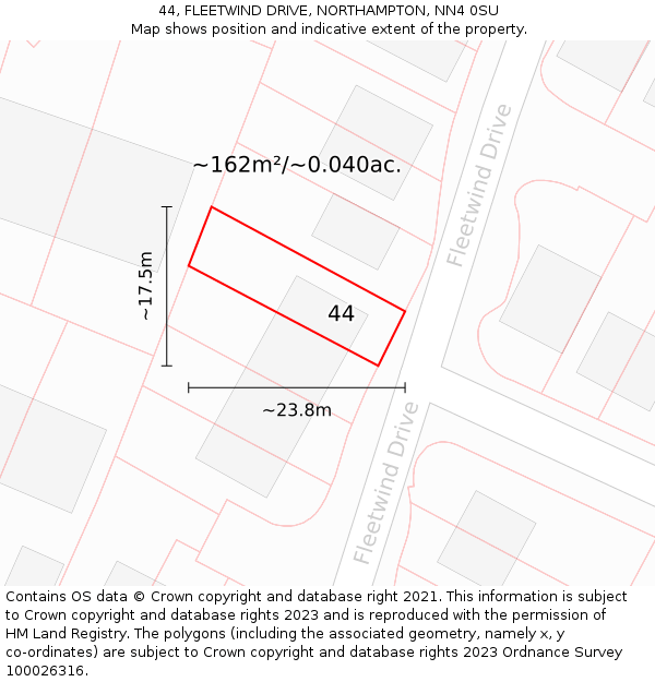 44, FLEETWIND DRIVE, NORTHAMPTON, NN4 0SU: Plot and title map