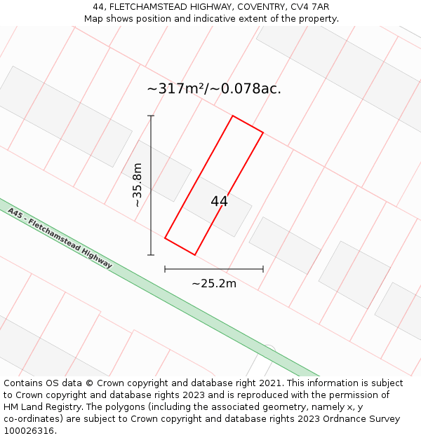 44, FLETCHAMSTEAD HIGHWAY, COVENTRY, CV4 7AR: Plot and title map