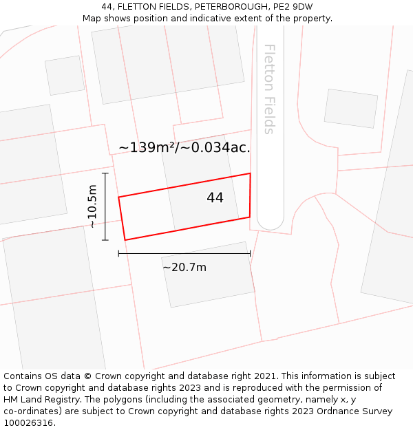 44, FLETTON FIELDS, PETERBOROUGH, PE2 9DW: Plot and title map