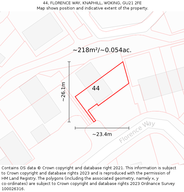 44, FLORENCE WAY, KNAPHILL, WOKING, GU21 2FE: Plot and title map
