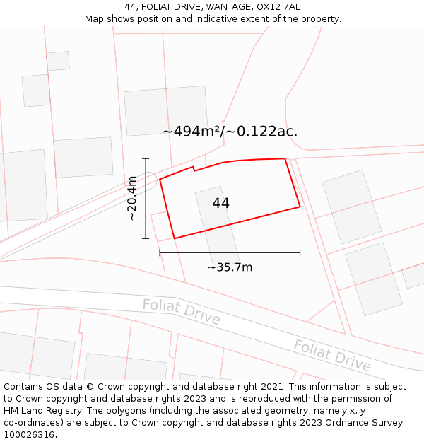 44, FOLIAT DRIVE, WANTAGE, OX12 7AL: Plot and title map