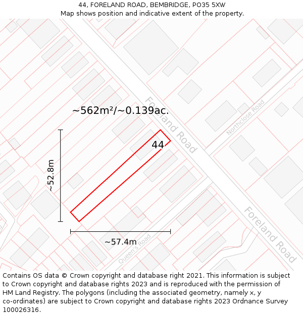 44, FORELAND ROAD, BEMBRIDGE, PO35 5XW: Plot and title map