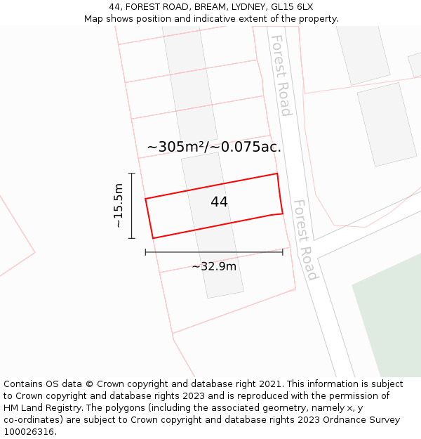 44, FOREST ROAD, BREAM, LYDNEY, GL15 6LX: Plot and title map