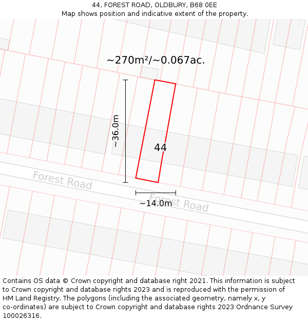 44, FOREST ROAD, OLDBURY, B68 0EE: Plot and title map