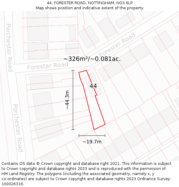 44, FORESTER ROAD, NOTTINGHAM, NG3 6LP: Plot and title map